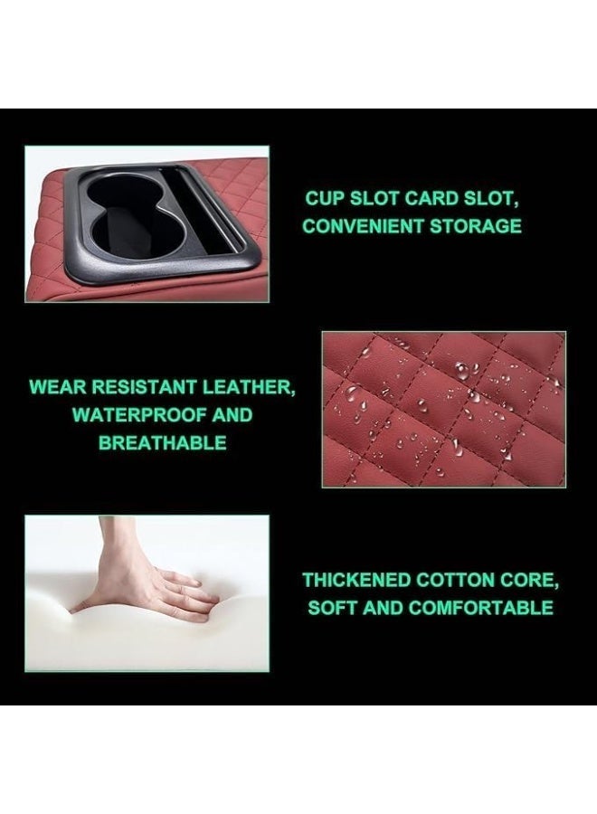 عام وسادة مسند الذراع - وسادة مريحة سميكة مع حامل أكواب ومناديل لوحدة التحكم في السيارة ومسند الذراع المركزية، شنطة تنظيم متعددة الألوان وحوامل أكواب مزدوجة - لون اسود - Image 5